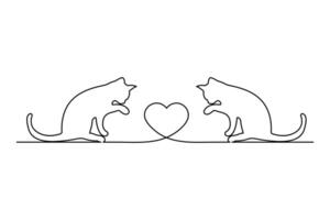Cat continuous single line art drawing of concept doodle style outline illustration vector