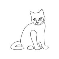 Continuous one line art drawing of cat on white background vector