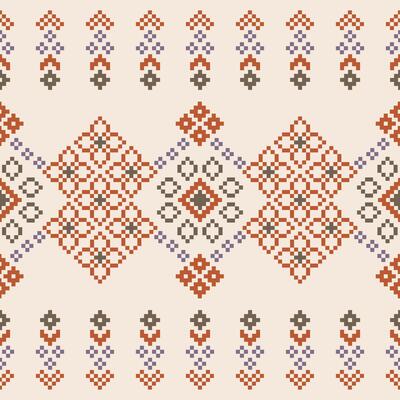 Pixel ethnic pattern with brown cream color wallpaper background fabric pattern.