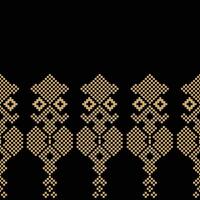 Pixel art of motif with black background fabric pattern decoration ethnic pattern wallpaper. vector