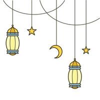 Hanging Lanterns and Crescent Moon vector