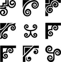 Nine Decorative Corner Designs Swirls, Scrolls, and Black Ornaments vector