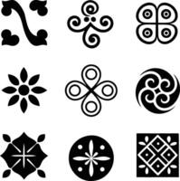 Nine Black and White Decorative Geometric Floral Tile Patterns vector