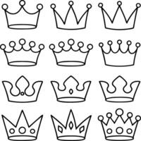 Twelve Crown Designs Simple Line Art, Royal Icons, Regal Symbols vector