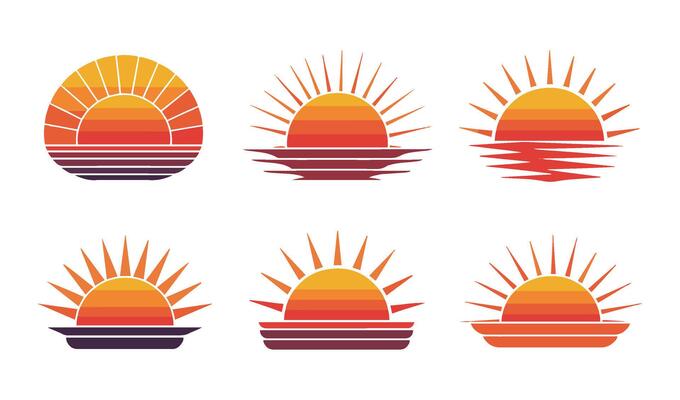 Retro Palm Silhouette Sunset Set for Relaxation Themes