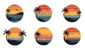 Gradient Retro Sunset Set for Tropical Summer Design vector