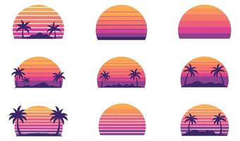 Vibrant 80s Vintage Sunset Set for Capturing Nostalgic Retro Aesthetic in Design vector