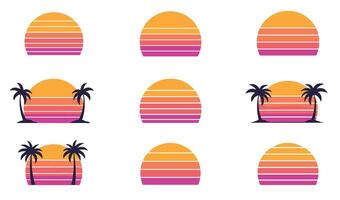 Minimalist Retro Sunset Set Infused with Tropical Beach Vibes of the 80s Aesthetic vector