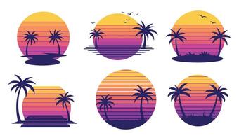 Scenic Sunset Set for Capturing the Nostalgic Charm of 80s Coastal Horizons vector