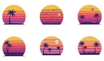 Retro Beach Sunset Vectors Set Evoking the Timeless Aesthetic of the 80s