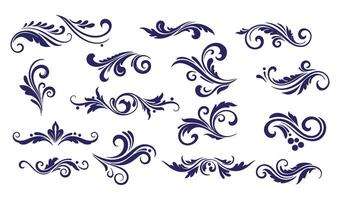 Decorative Leaf Swirl Ornament Set Perfect for Artistic Flourishes and Branding vector