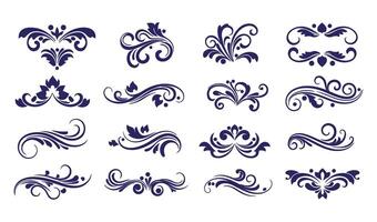 Elegant Swirl Ornament Set with Leaf and Floral Motifs for Luxurious Designs vector
