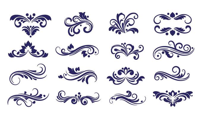Elegant Swirl Ornament Set with Leaf and Floral Motifs for Luxurious Designs