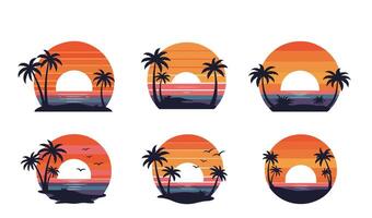 Retro Vibes Sunset Set with Minimalist Beach Themes vector