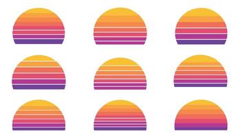 Nostalgic Horizon Sunset Set with Tropical Aesthetic for Relaxing and Retro Themes vector