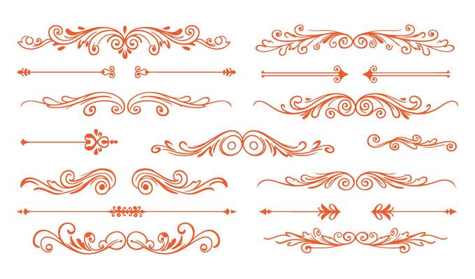 Artistic Swirl Ornament Set Featuring Ornamental Leaf and Floral Details