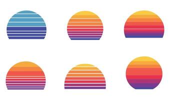 Nostalgic Sunset Vectors Set with 80s Inspired Tropical and Coastal Vibes