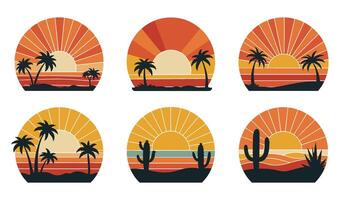 Retro Palm Tree Sunset Set for Relaxation Inspired Projects vector