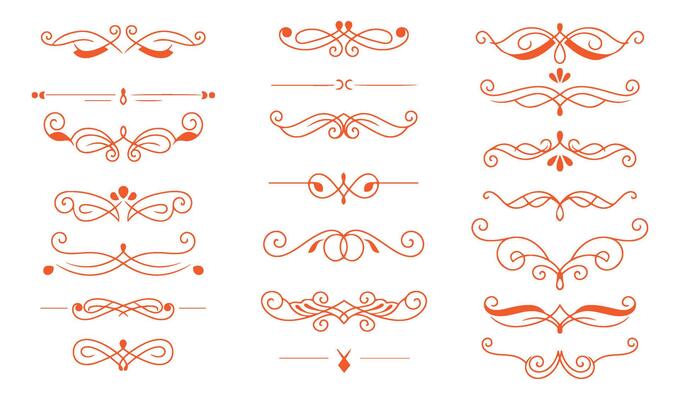 Decorative Floral Swirl Ornament Set Featuring Ornamental Leaf Patterns