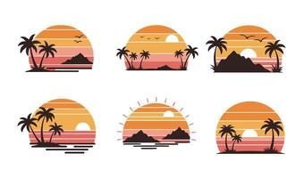 Nostalgic Retro Sunset Set for Coastal Themed Projects vector
