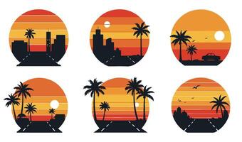Retro Gradient Sunset Set for Digital Aesthetic Themes vector
