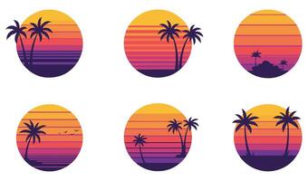 Minimalist Retro Sunset Set Evoking 80s Coastal Vibes and Relaxing Themes vector