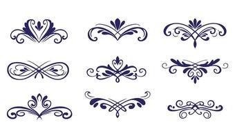 Intricate Swirl Ornament Set Featuring Ornamental Leaf and Floral Motifs vector