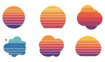 Palm Tree Sunset Set Evoking Relaxing 80s Coastal Themes and Nostalgic Charm vector