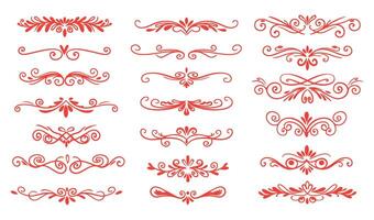 Elegant Floral Swirl Ornament Set with Decorative Leaf Patterns vector