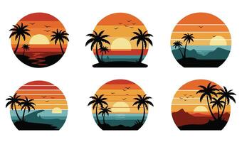 Retro Nostalgia Sunset Set for Coastal Branding Projects vector