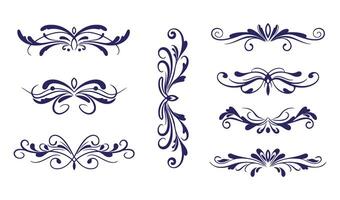 Decorative Leaf Swirl Ornament Set Perfect for Sophisticated Design Projects vector