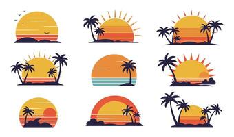 Retro Beach Scene Sunset Set for Versatile Creative Use vector