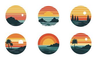 Retro Horizon Sunset Set Capturing Timeless Beach Vibes vector