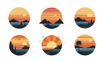 Minimalist Palm Sunset Set with Retro Charm vector