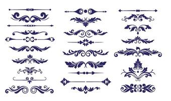 Elegant Floral Swirl Ornament Set Featuring Ornamental Leaf Patterns vector