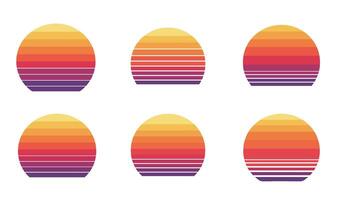 Retro Sunset Set Inspired by the 80s with Classic Palm Tree Horizons for Summer Themes vector