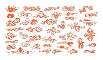 Ornamental Swirl Ornament Set Featuring Decorative Floral and Leaf Motifs vector