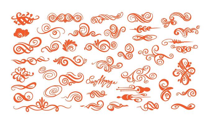 Ornamental Swirl Ornament Set Featuring Decorative Floral and Leaf Motifs