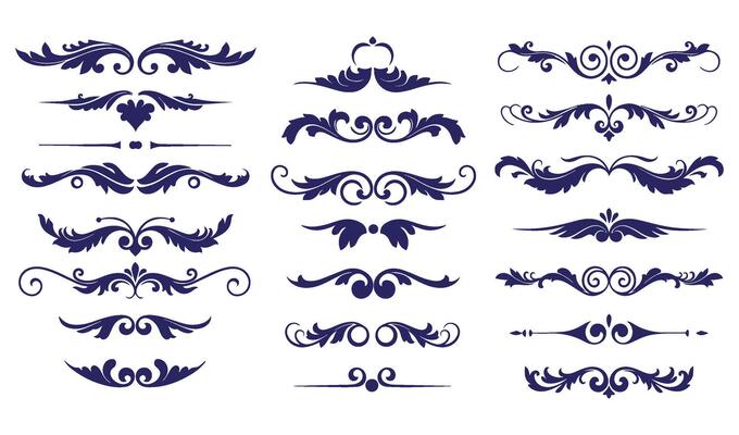 Ornamental Leaf Swirl Set with Intricate Floral Patterns for Creative Designs