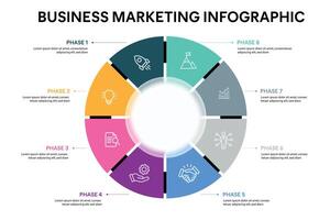 Pie chart circle infographic template with 8 options, steps, parts, segments. Business concept. marketing infographic illustration. vector