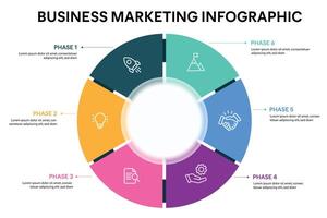Pie chart circle infographic template with 6 options, steps, parts, segments. Business concept. marketing infographic illustration. vector