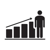 A simple, black and white graphic of a bar graph with an upward trend line. vector