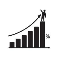 A person standing beside a growing bar graph, symbolizing success and achievement. vector