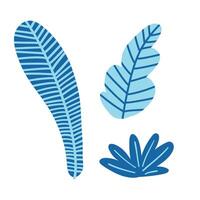 Stylish tropical blue leaves on a white background. Minimalist and modern, ideal for botanical patterns, summer projects, and elegant home decor. vector