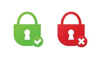 Green and red padlock with checkmark and cross vector