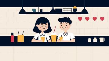 Couple Enjoying Drinks at a Bar in Flat Art vector