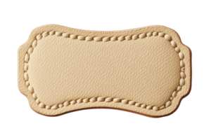 Customizable leather name tag patch for personal or promotional use with a cream finish and elegant stitching png