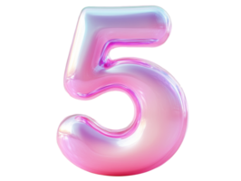 Vibrant number five in glossy pink gradient with playful reflections capturing a whimsical essence of celebration and joy png