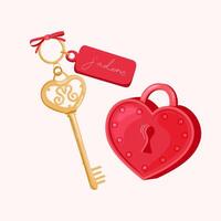 Heart shaped lock and key chain vector