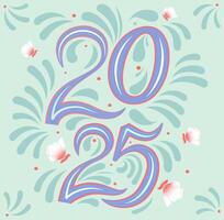 2025 Happy New Year typography text design decorated with flowers vector